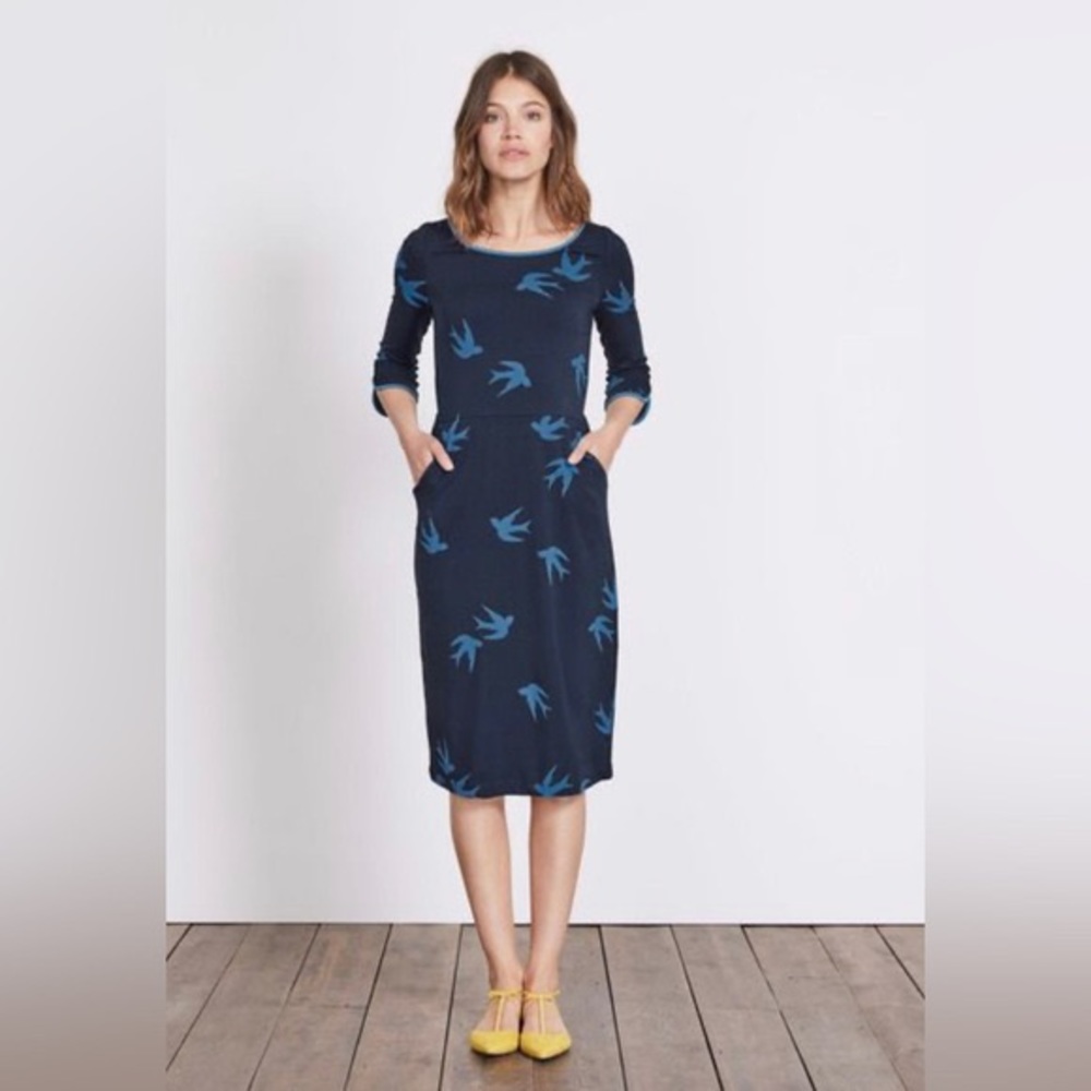 Boden Jessie Bird Print Blue Dress